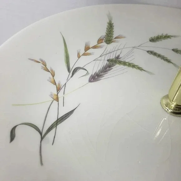 Vintage  Crown Essex Canadiana Wheat Pattern 2-Tier Cake Stand with Handle, - Picture 3 of 8